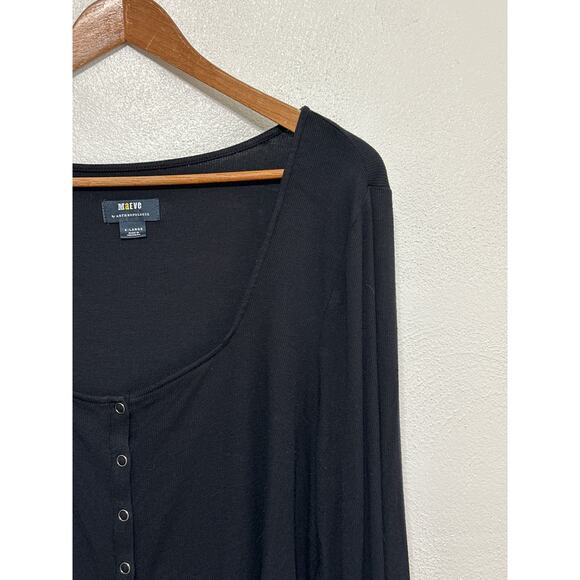 Maeve by Anthropologie Ultra Soft Ribbed Long Sleeve Henley Snap Shirt XL Black - Picture 4 of 10